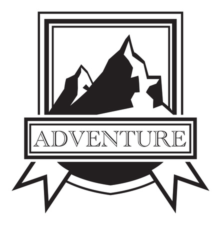 black and white abstract symbol with mountain, and ribbon, vector illustration, isolated on whiteのイラスト素材