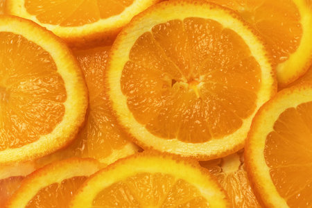 slices of oranges on a tableの写真素材