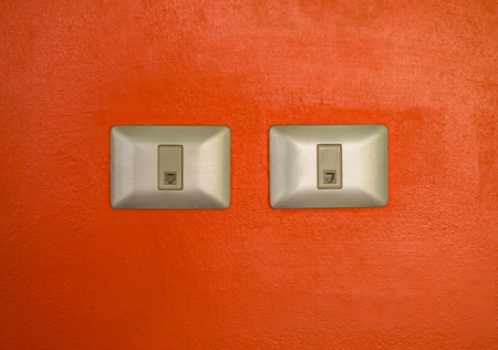 Network port in home , on orange backgroundの写真素材