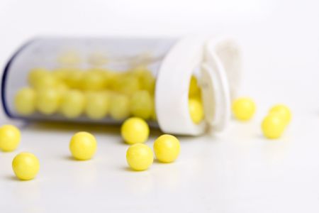 Close up of yellow vitamin pillsの写真素材