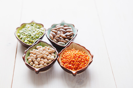 Healthy pulses products chick-pea, lentil, beans and peasの写真素材