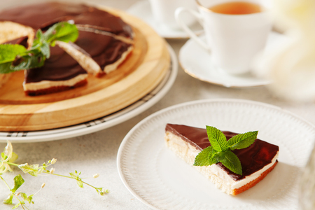 Ptasie mleczko, soft chocolate-covered candy filled with soft souffle. Traditional Polish desserの写真素材