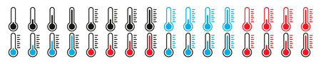 Hot and cold temperature vector pictogram. Thermometer set icons. Vectorのイラスト素材