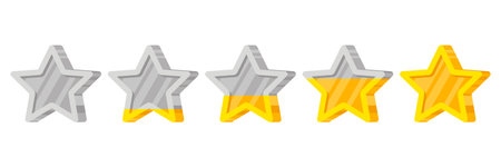Game icon of rating star in gold and silver. Vector illustrationのイラスト素材