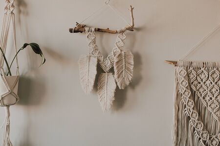 Macrame products. Boho decor on the wall. Hand made