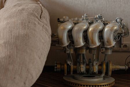Interior design. Engine as the decor of the room.