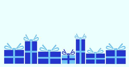 Vector illustration of various presents for Christmas. Gifts wrapped in blue paper.のイラスト素材