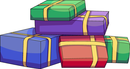 Vector illustration of various presents for Christmas or birthday. Gifts wrapped in different colors paper.のイラスト素材