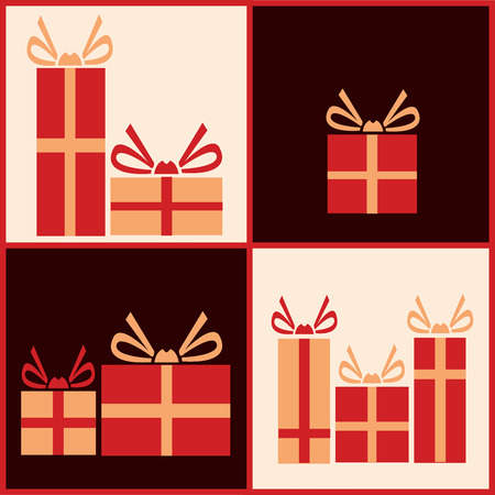 Vector illustration of various presents for Christmas. Gifts wrapped in red paper card.のイラスト素材