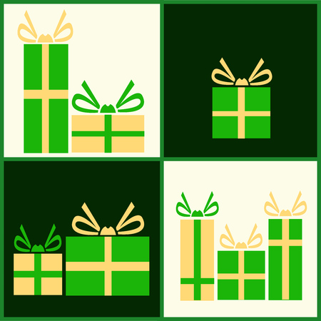 Vector illustration of various presents for Christmas. Gifts wrapped in green paper card.のイラスト素材
