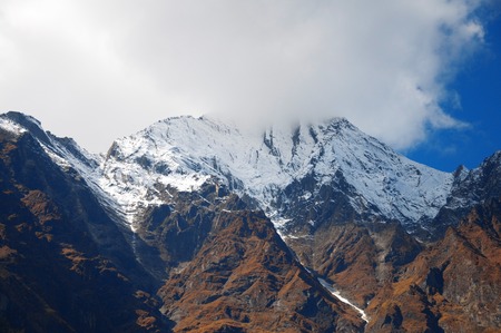 Mountain peak in a fog, Nepal  Himalayaの写真素材