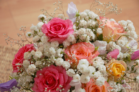 Bouquet of beautiful multicolored roses, a studio photoの写真素材