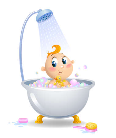 Baby in the showerのイラスト素材