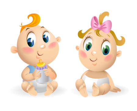 Little boy and girl Illustrations And Vector Artのイラスト素材
