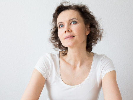 Close-up natural portrait of woman 30-40 years oldの写真素材