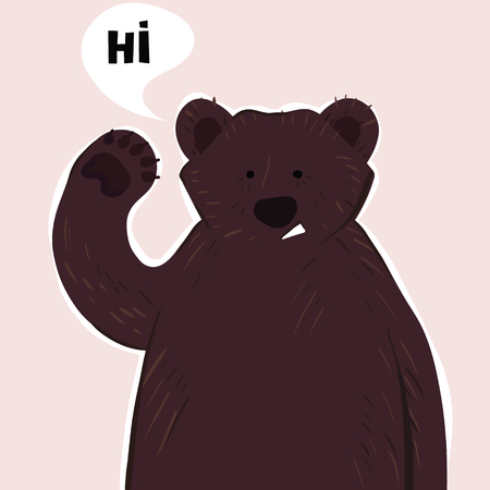 Funny vector illustration with cute bear and word - hello. Vintage style typography poster with quote. Greeting card design, t-shirt print, invitation templateのイラスト素材