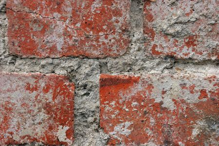 Close up of old red bricks and mortar.の写真素材