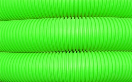 Abstract of three lengths of lime green drainage pipe on a horizontal axis.の写真素材
