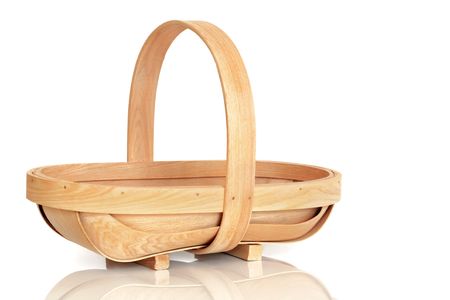 Rustic wooden basket, over white background.の写真素材