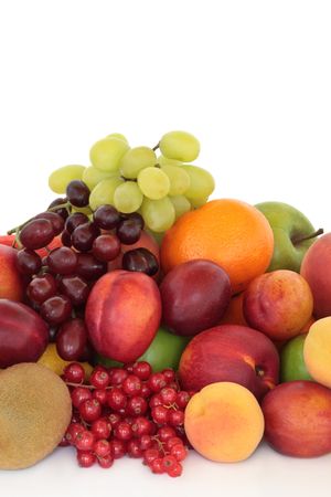 Fresh mixed fruit selection over  white background.の写真素材