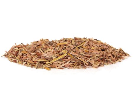 White willow bark herb used in chinese herbal medicine isolated over white background. Modern day equivalent is aspirin. Bailiupi tiquwu. Salix alba.の写真素材