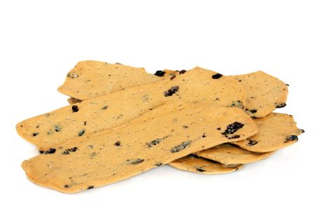 Salted olive bread crackers isolated over white background.の写真素材