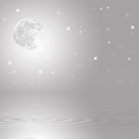 Moon and star abstract over rippled silver water.の写真素材