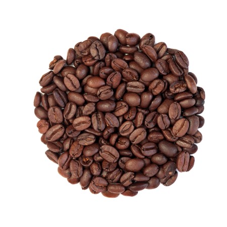 Coffee beans in a circular shape isolated over white background.の写真素材