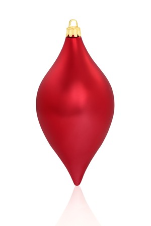 Christmas droplet shaped bauble, isolated over white background with reflection.の写真素材