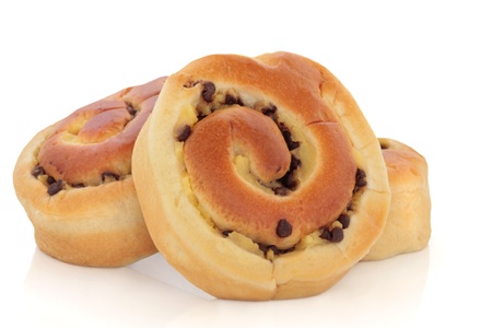 Chocolate chip brioche buns group over white background.の写真素材