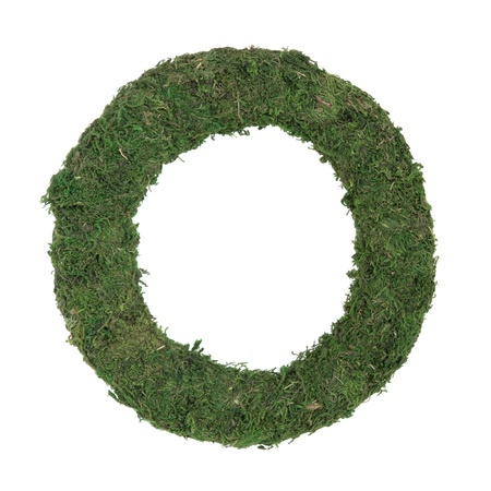 Moss wreath frame for flora and fauna displays over white background.の写真素材