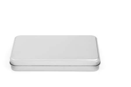 Brushed metal silver grey rectangular shaped box on white background. Copy space.の写真素材