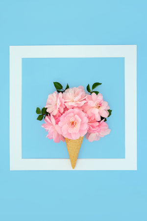 Rose flower surreal ice cream cone design.の写真素材