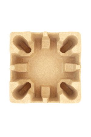 Cardboard box brown square insert, protection for delivery package, parcel or container. Recycled eco friendly reusable material, environmental sustainable resources concept. On white background.の写真素材
