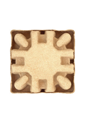 Cardboard box brown insert reverse side, protection for delivery package, parcel or container. Recycled reusable material eco friendly sustainable resources. On white background.の写真素材