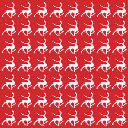 Christmas eve white reindeer pattern on red background. Merry Christmas Noel Yule isometric pattern for greeting card, gift tag, wrapping paper.の写真素材