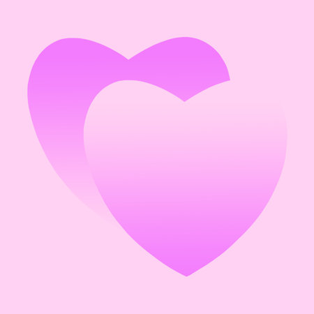Purple heart symbol of love on pastel lilac background. Abstract two hearts as one concept for logo, gift tag, greeting card. Gradient abstract design.の写真素材