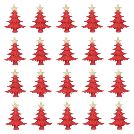 Red gold Christmas tree pattern decorations design on white background. Decorative seamless sequence for print, festive wrapping paper, greeting card.の写真素材