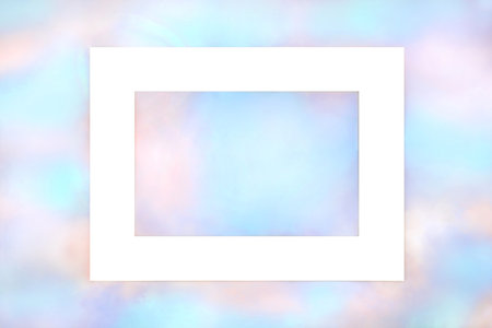 Heavenly paradise sky background frame. Abstract surreal dreamy ethereal border design for romantic beautiful greeting card,の写真素材