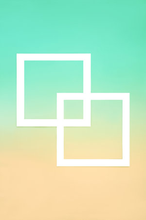 Yellow and green gradient background with two white frames. Colorful pastel minimal design concept.の写真素材