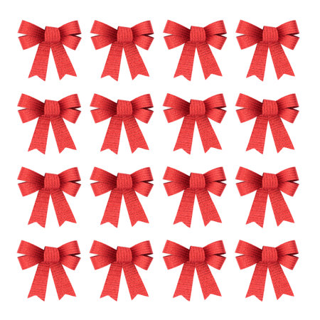 Red bow repeat seamless pattern background design on white. Decorative sequence for print, birthday, Christmas festive wrapping paper, greeting card.の写真素材