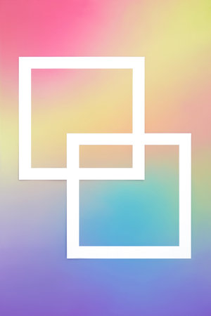 Rainbow spectrum abstract background double white geometric frame design. Dreamy ethereal colorful composition.の写真素材