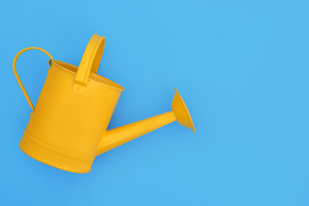 Yellow metal lightweight watering can for indoor or outdoor and patio gardening. Classic decorative...