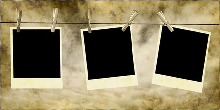 Old Photos Hanging On Rope With Clothespins