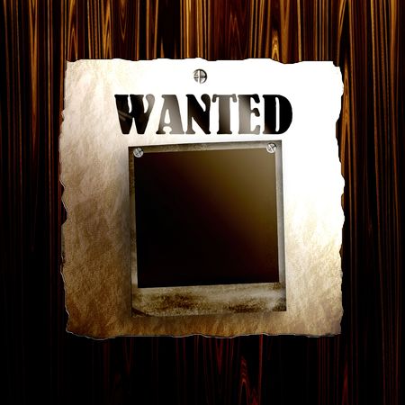 Old Wanted Poster On Wood With Blank Old Photo Frameの写真素材