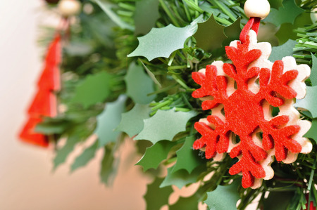hang up red christmas decorationの写真素材