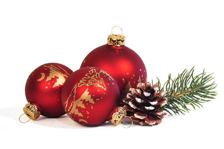 red Christmas balls on white backgroundの写真素材