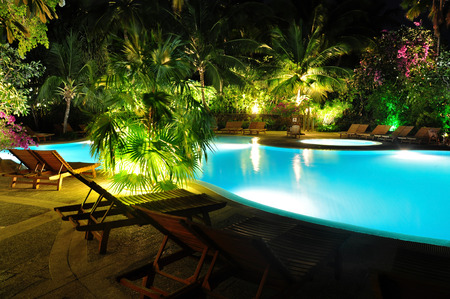 blue swimming pool at nightのeditorial素材