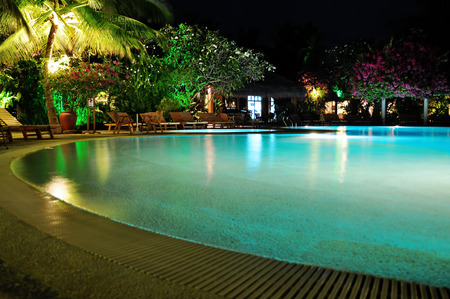 blue swimming pool at nightのeditorial素材