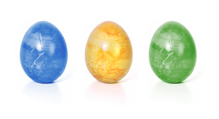 three colorful Easter eggs, isolatedの写真素材